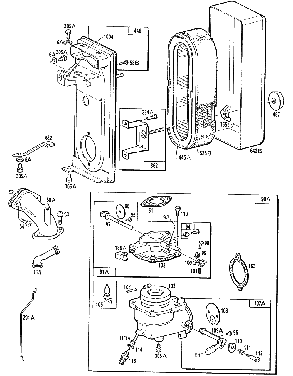 Carburetor Assembly A/C Group Diagram and Parts List for 254422-0342-XX  Briggs and Stratton Engine